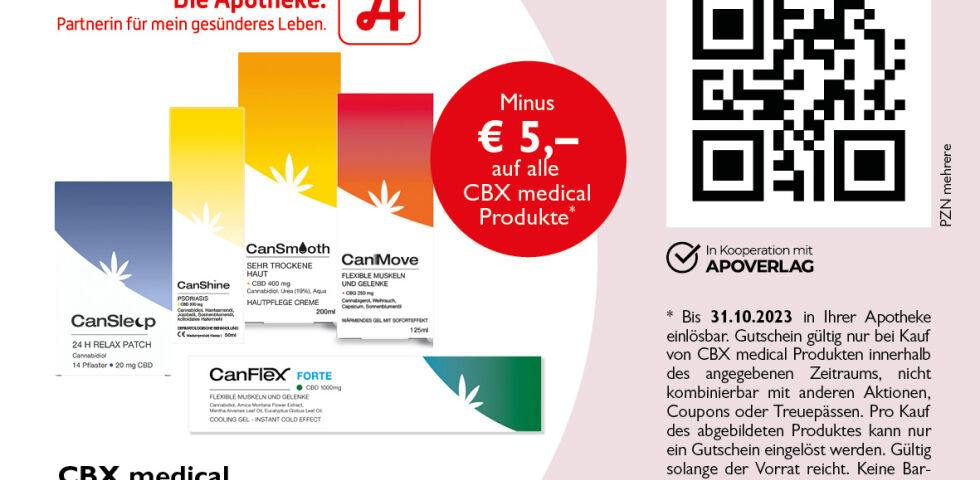 DA_Couponing_August_Online_SAM - CBX medical, CanDrop, CanFlex FORTE, CanSmooth,CanShine, CanMove, CanSleep, minus € 5,- - gültig bis 31.10.2023