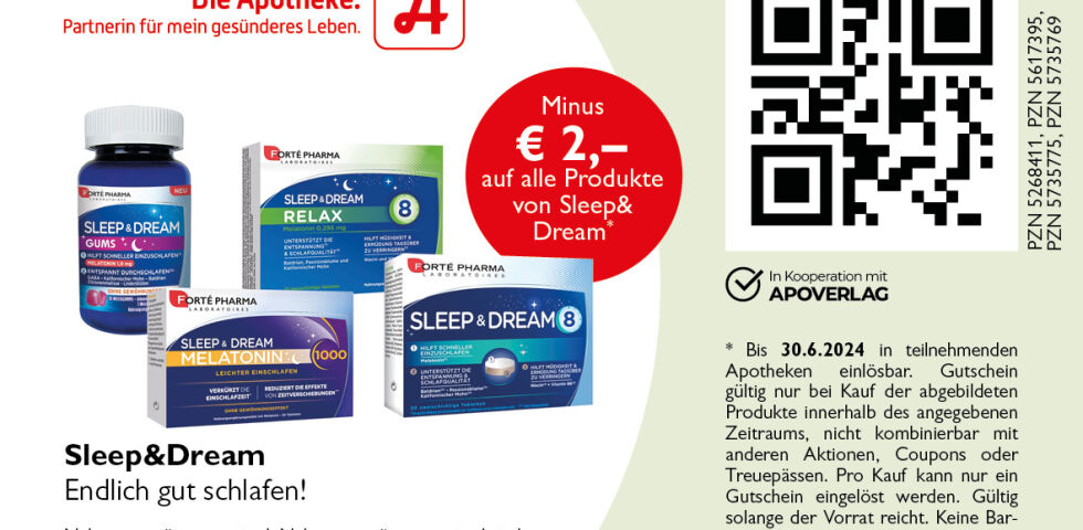 DA_Couponing_April_Online_Sleep&Dream_ok - Minus 2€ – auf alle Produkte von Sleep &amp; Dream - gültig bis 30.6.2024 - © s.a.m. Pharma Handel GmbH