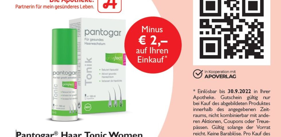DA_Coupon_Pantogar - Pantogar® Haar Tonic Women, Merz Pharma Austria GmbH Tonic 100 ml, minus € 2,– auf Ihren Einkauf - gültig bis 30.9.2022
